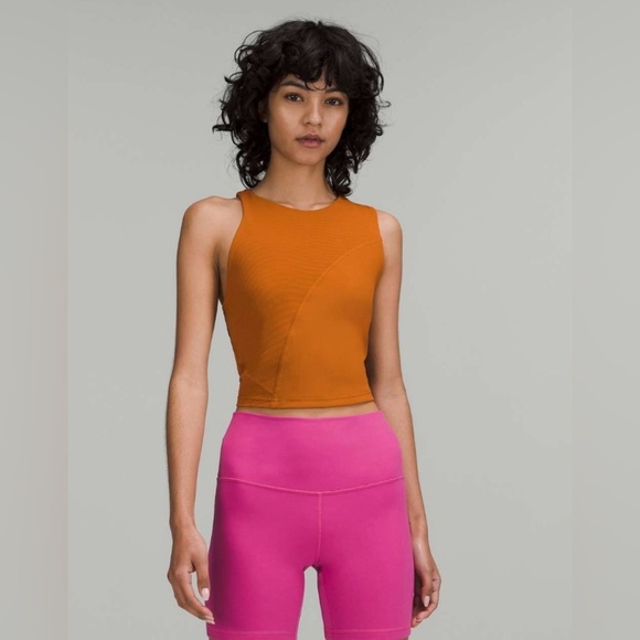 Lululemon Ribbed Asymmetrical Yoga Tank Top Butternut Brown 8 Support Gym Run - Picture 1 of 8